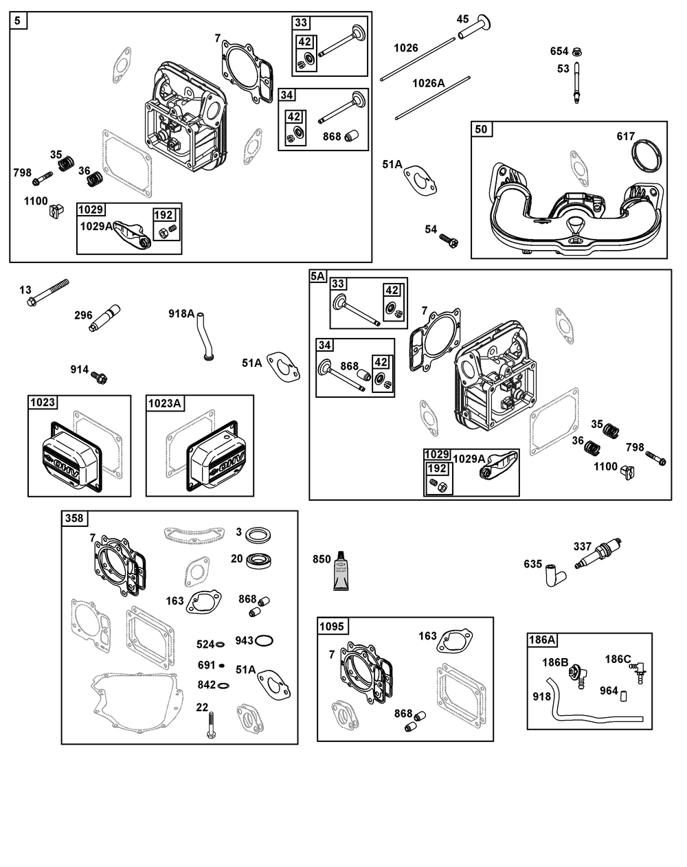 Cylinder Head Group Diagram and Parts List for 40N777-0036-B5 400000 - 699999 Briggs and Stratton Engine